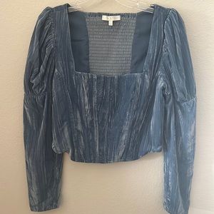 WAYF light blue crushed velvet top with corset style waist, L